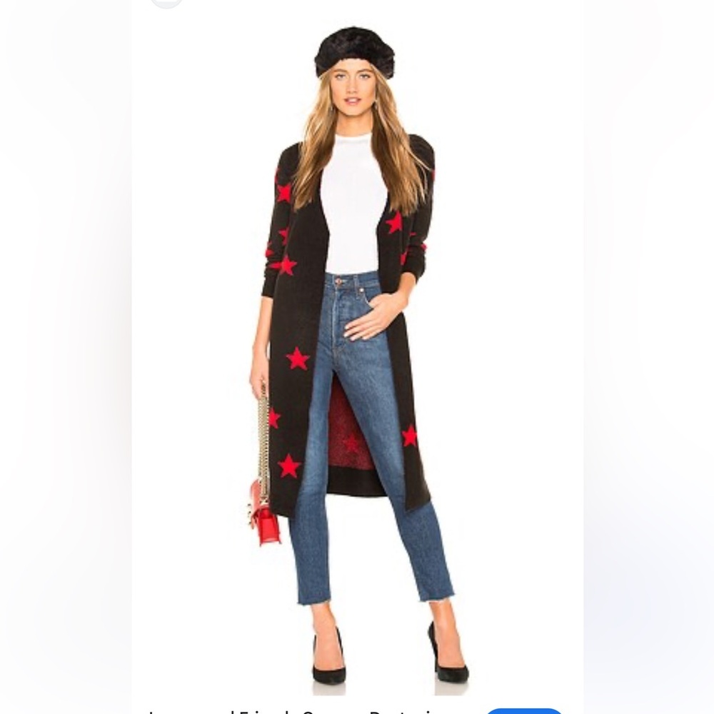 Revolve x Lovers + Friends Cosmos Black red Star Duster Cardigan women size Sm